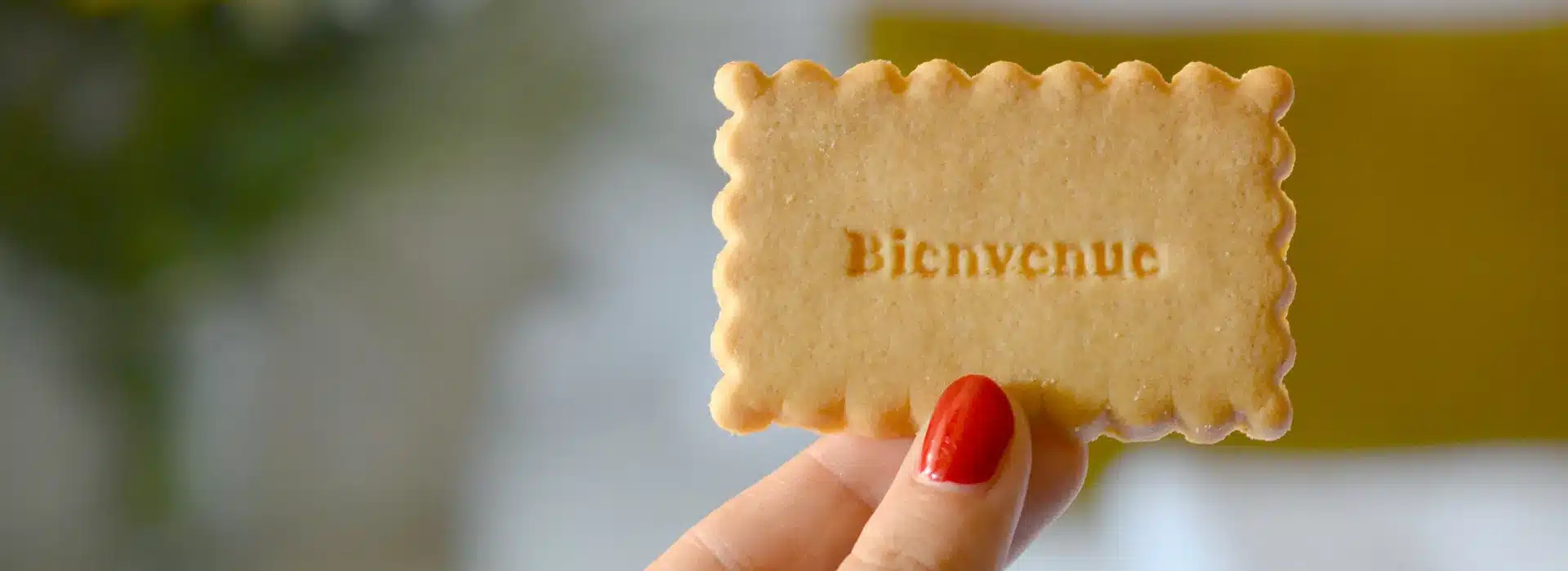 Biscuit Shanty Biscuit décoré avec le mot “Bienvenue” pour usage professionnel