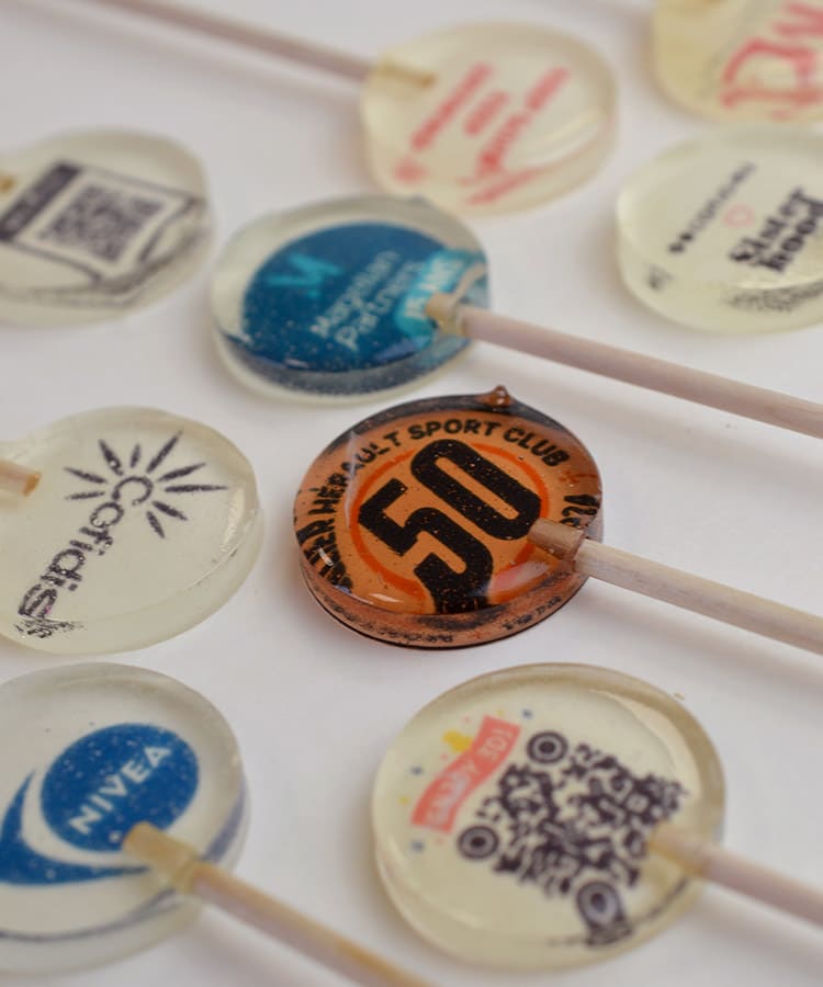 Sucettes personnalisées entreprise avec logo et texte, goodies communication
